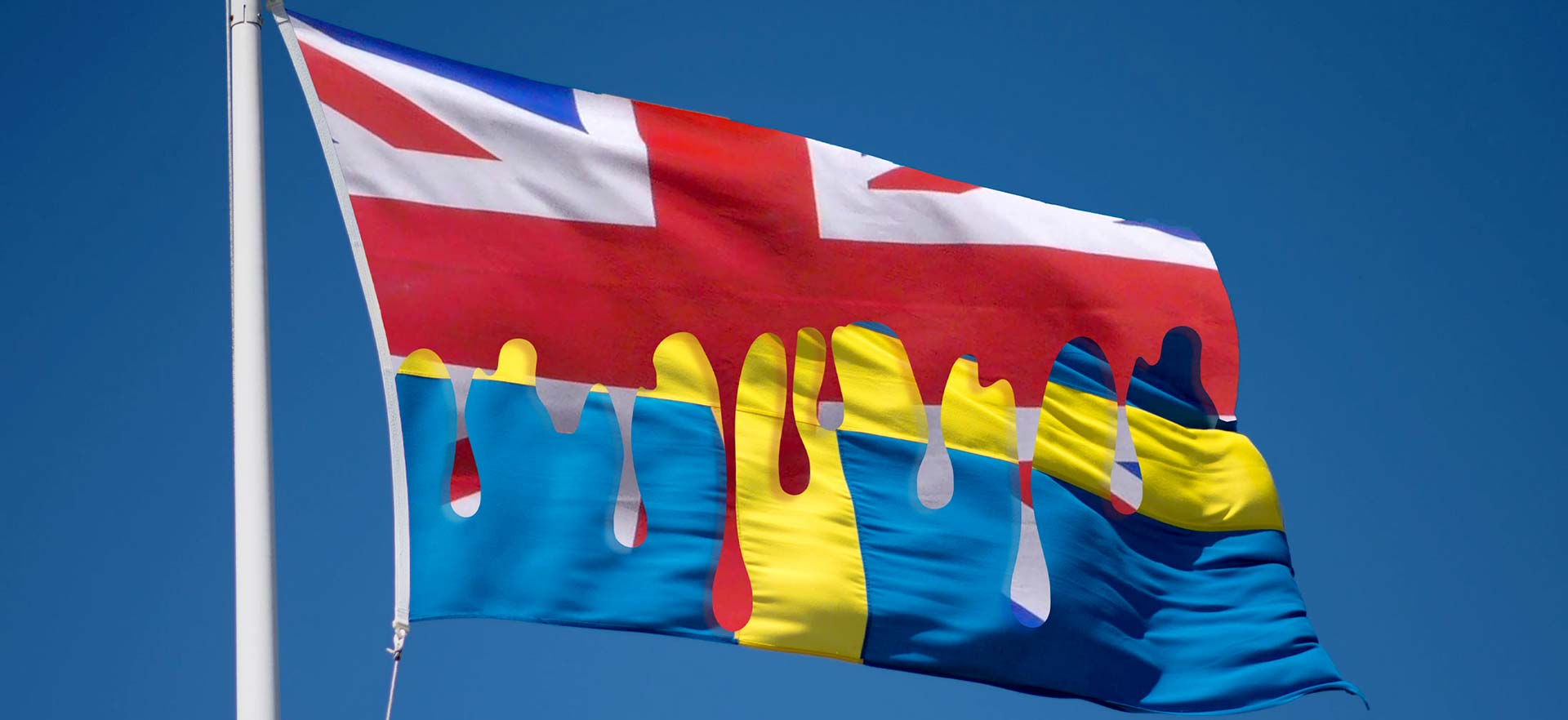 En engelsk flagga som smälter in i en svensk flagga