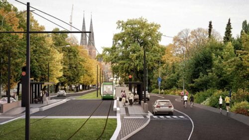 Illustration över spårväg i Uppsala