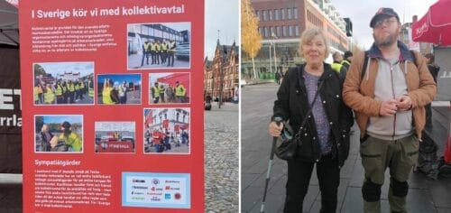 Bilder från manifestationen till stöd för Tesla-strejken i Umeå