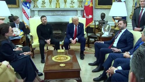 Volodymyr Zelenskyj, Donald Trump och JD Vance i samband med pressträffen i Vita huset